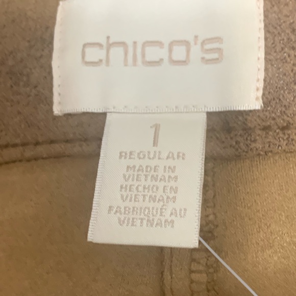 Chico's size 1 M8 Worn Luggage Pants Faux Knit Suede Faux Leather Brown - Picture 7 of 10